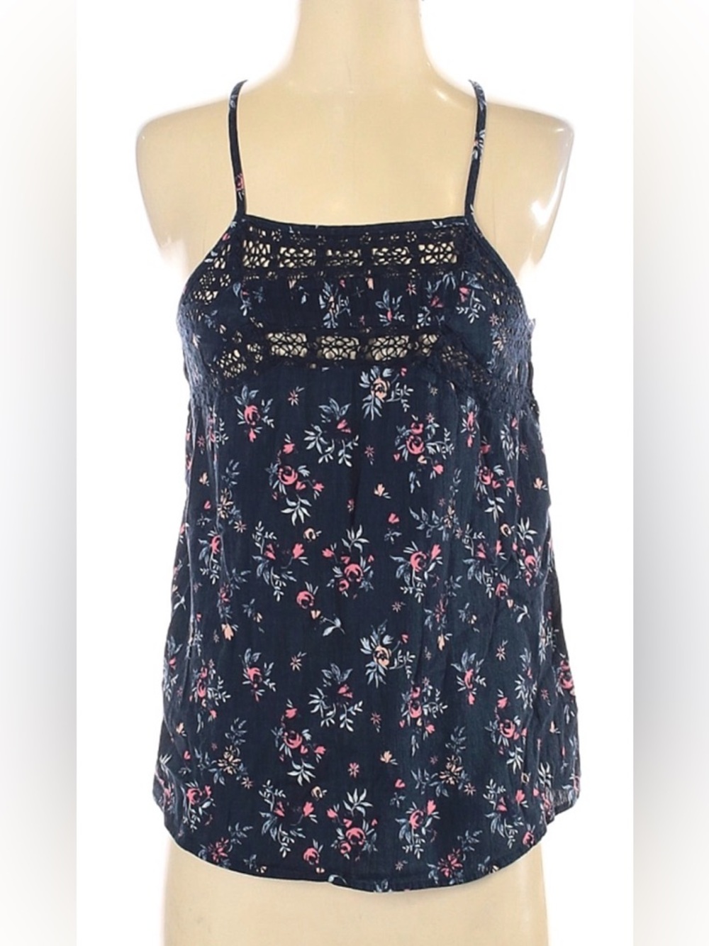 Cotton On ~ Women’s Racerback Sleeveless Shirt ~ Navy Blue Floral ~ Small